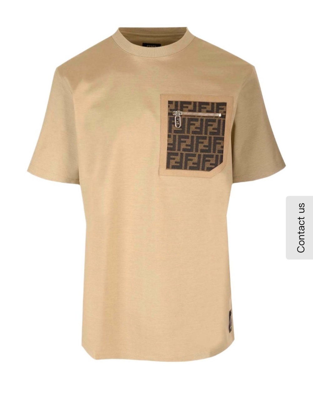 Fendi 🚫New Weared 1 Time 🚫Beige Tee with Brown FF Zip Pocket